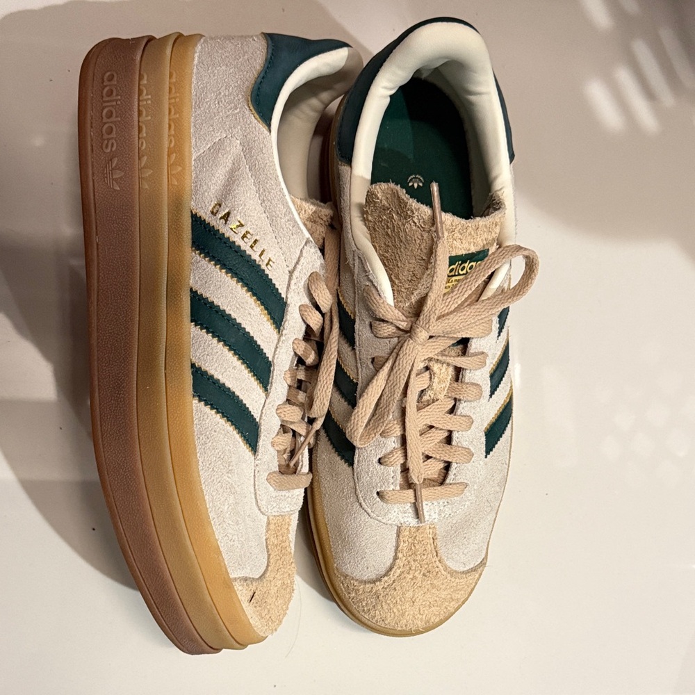 Adidas Collegiate Green and Magic Beige Gazelle Bold Sneakers